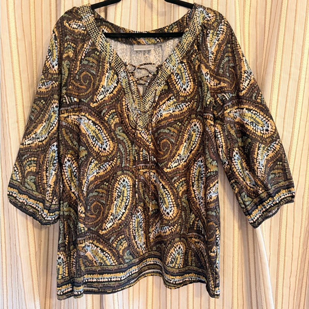 Avenue Bohemian Paisley Lace-Up Blouse 14/16